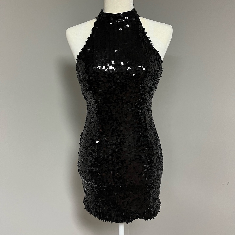 Black sequin cocktail dress size small.